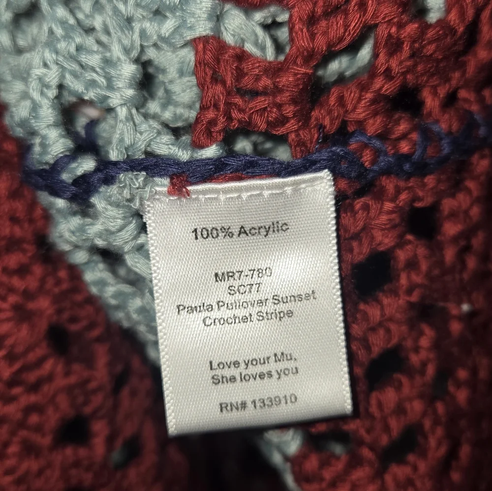 Show Me Your Mumu Paula Crochet Pullover Oversized Striped Sweater Size Medium - Picture 6 of 7